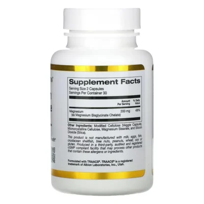 California Gold Nutrition Magnesium Bisglycinate 60 capsules supplement facts